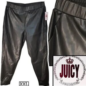 Juicy Couture Black Faux Leather Joggers Stretchy Lined High Waist Pants